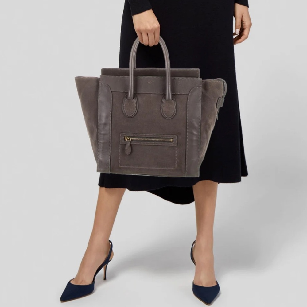 Celine Suede Mini Luggage Tote Grey